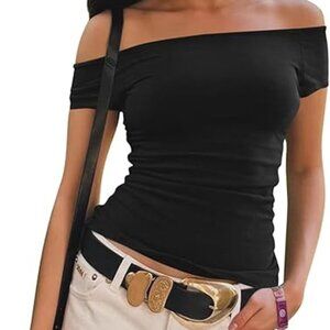 Womens Off The Shoulder Tops Short Sleeve Top Quick Dry T Shirts Trendy Y2k